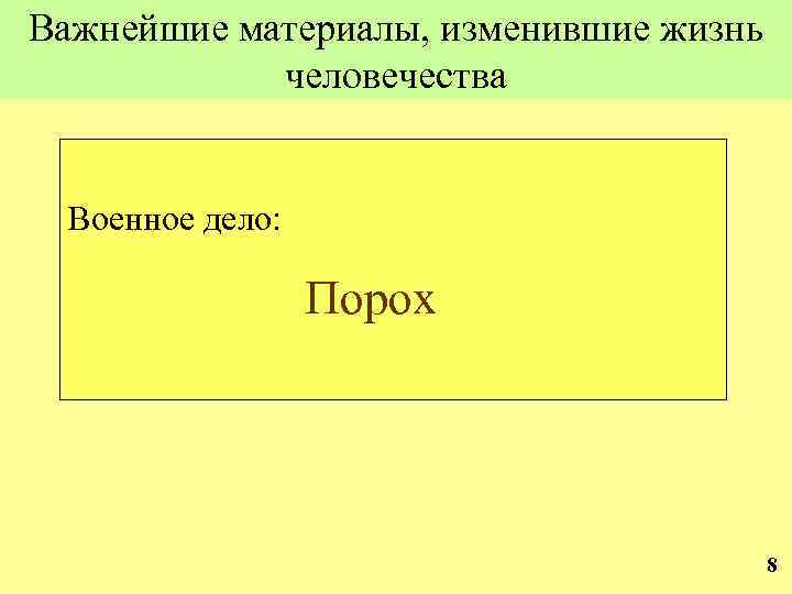 Важнейшие материалы, изменившие жизнь человечества Военное дело: Порох 8 