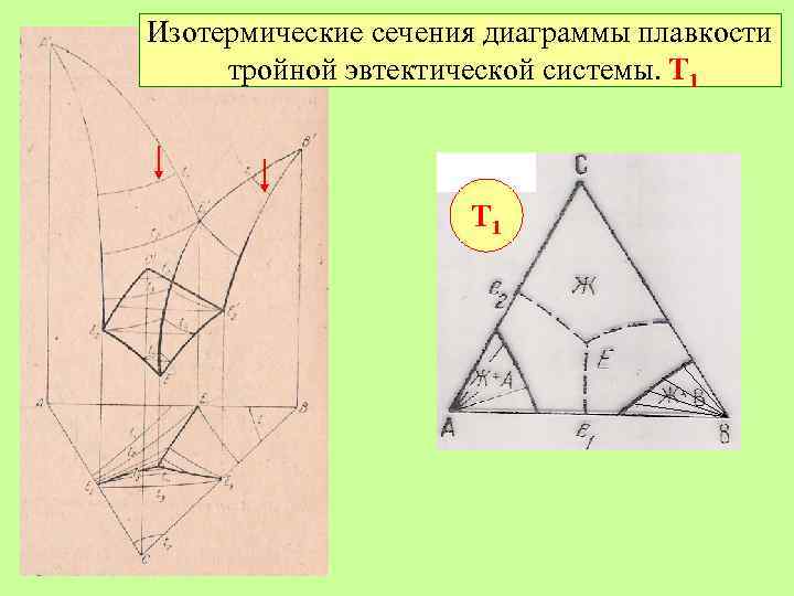 Изотермические сечения диаграммы плавкости тройной эвтектической системы. Т 1 