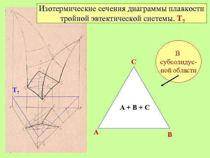 Изотермические сечения диаграммы плавкости тройной эвтектической системы. Т 7 C В субсолидусной области Т