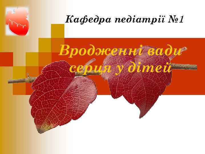Кафедра педіатрії № 1 Вродженні вади серця у дітей 