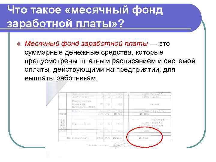 Что такое «месячный фонд заработной платы» ? l Месячный фонд заработной платы — это