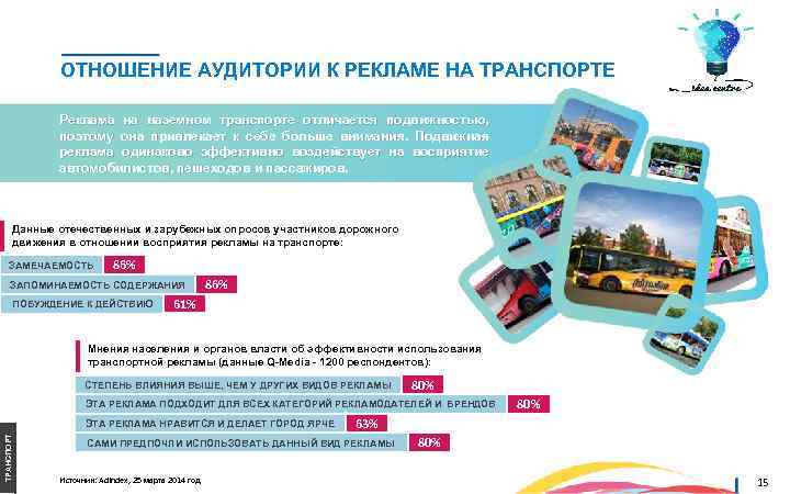 ОТНОШЕНИЕ АУДИТОРИИ К РЕКЛАМЕ НА ТРАНСПОРТЕ Реклама на наземном транспорте отличается подвижностью, поэтому она