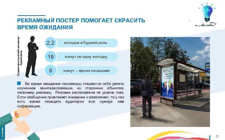  Среднестатистический пассажир/ будний день РЕКЛАМНЫЙ ПОСТЕР ПОМОГАЕТ СКРАСИТЬ ВРЕМЯ ОЖИДАНИЯ 2, 2 поездки