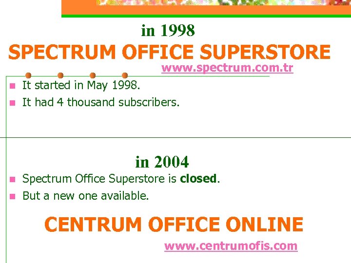 in 1998 SPECTRUM OFFICE SUPERSTORE www. spectrum. com. tr n n It started in