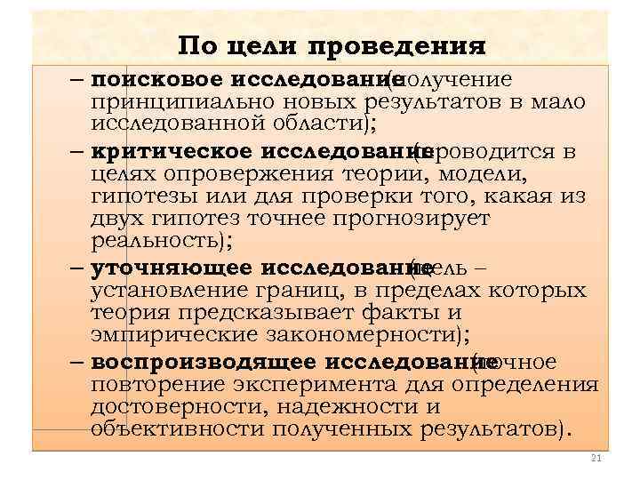 По цели проведения – поисковое исследование (получение принципиально новых результатов в мало исследованной области);
