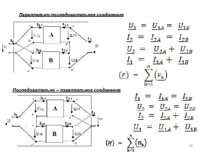 Параллельно-последовательное соединение Последовательно – параллельное соединение 75 