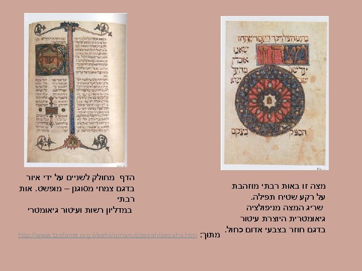  מצה זו באות רבתי מוזהבת על רקע שטיח תפילה. שריג המצה מניפולציה גיאומטרית