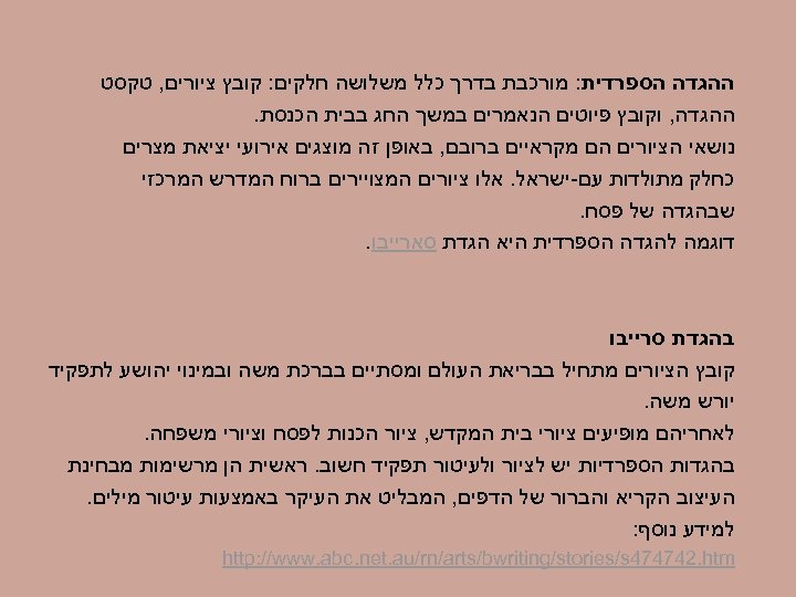  ההגדה הספרדית: מורכבת בדרך כלל משלושה חלקים: קובץ ציורים, טקסט ההגדה, וקובץ פיוטים