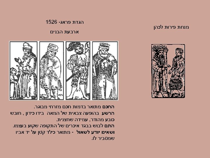  מנחת פירות לכהן הגדת פראג- 6251 ארבעת הבנים החכם מתואר בדמות חכם מזרחי