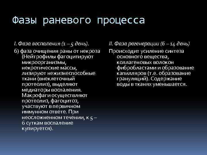 Фазы раневого процесса I. Фаза воспаления (1 – 5 день). б) фаза очищения раны