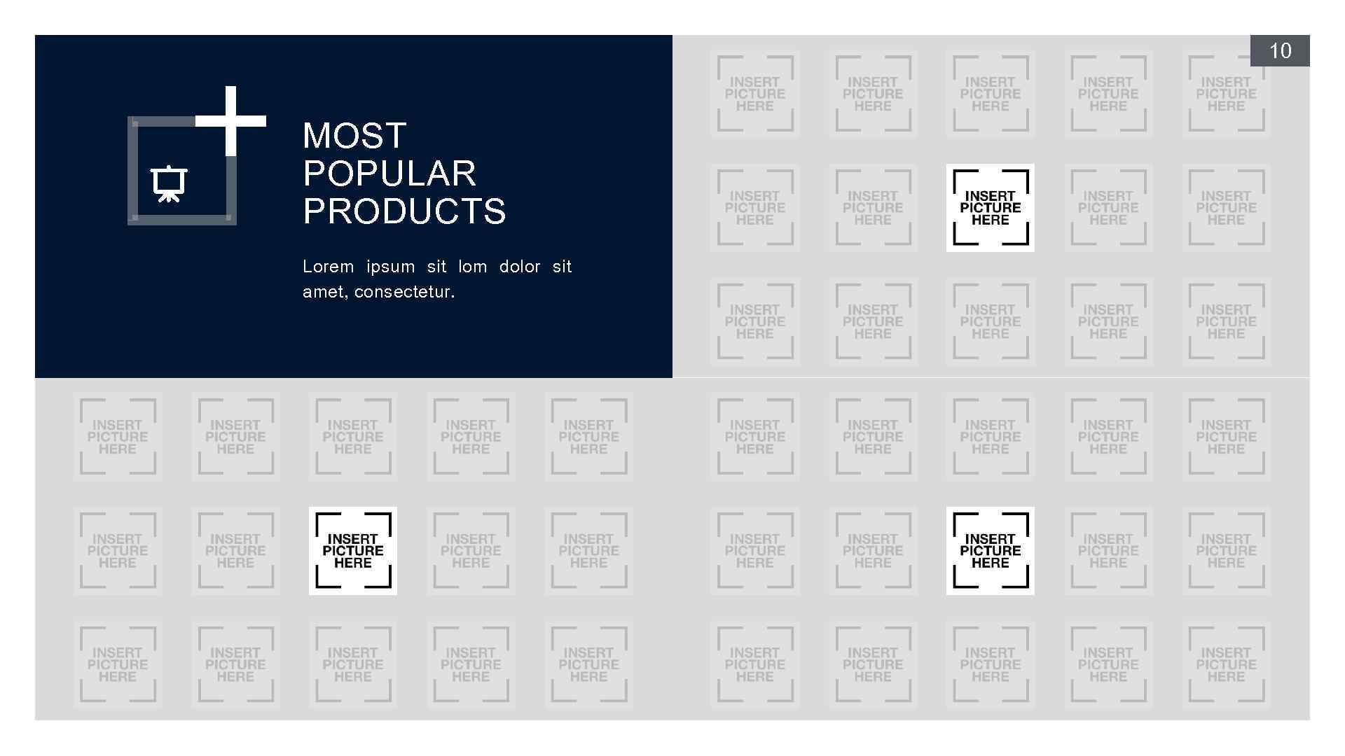 10 MOST POPULAR PRODUCTS Lorem ipsum sit lom dolor sit amet, consectetur. 