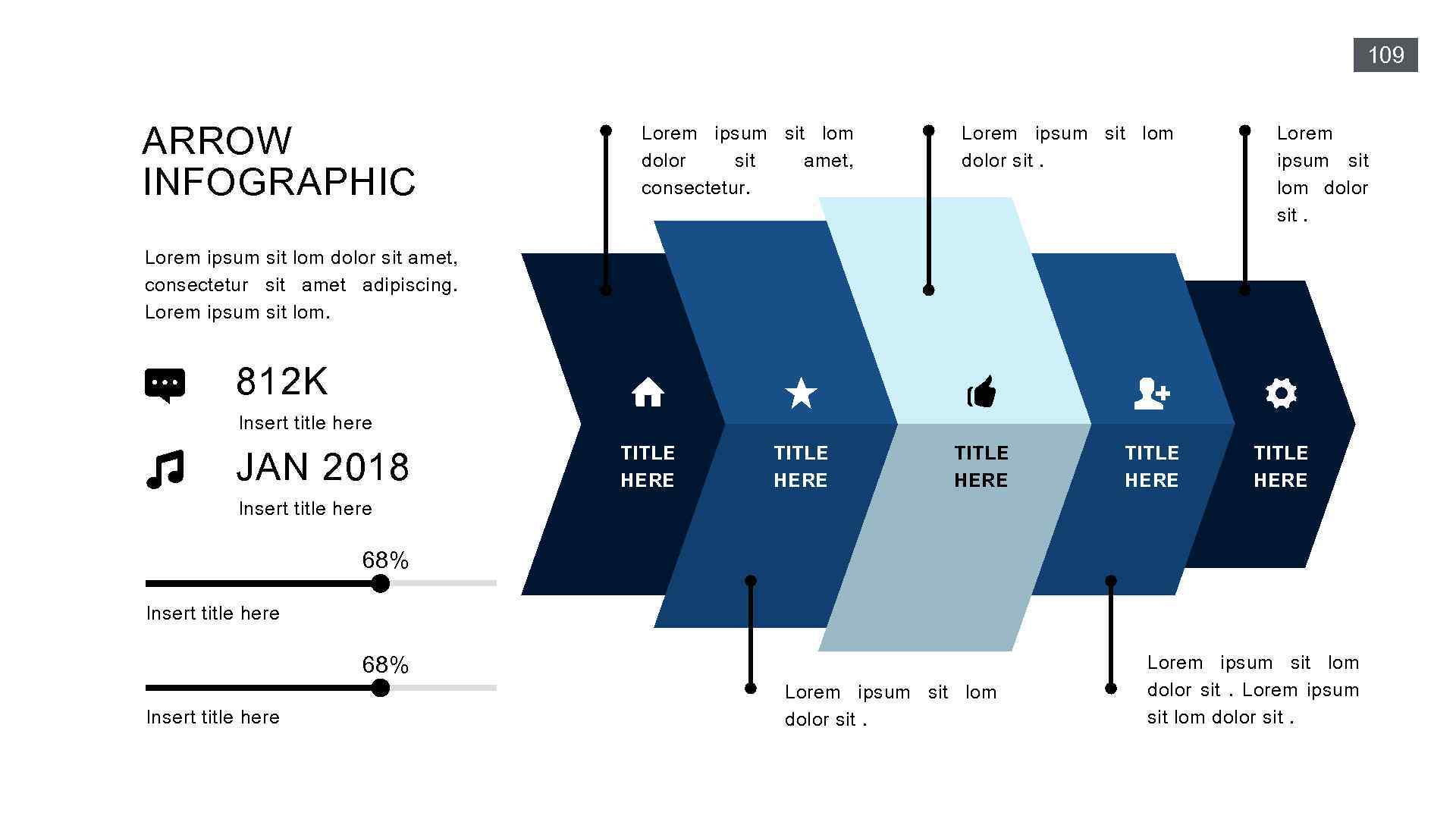 109 ARROW INFOGRAPHIC Lorem ipsum sit lom dolor sit amet, consectetur. Lorem ipsum sit