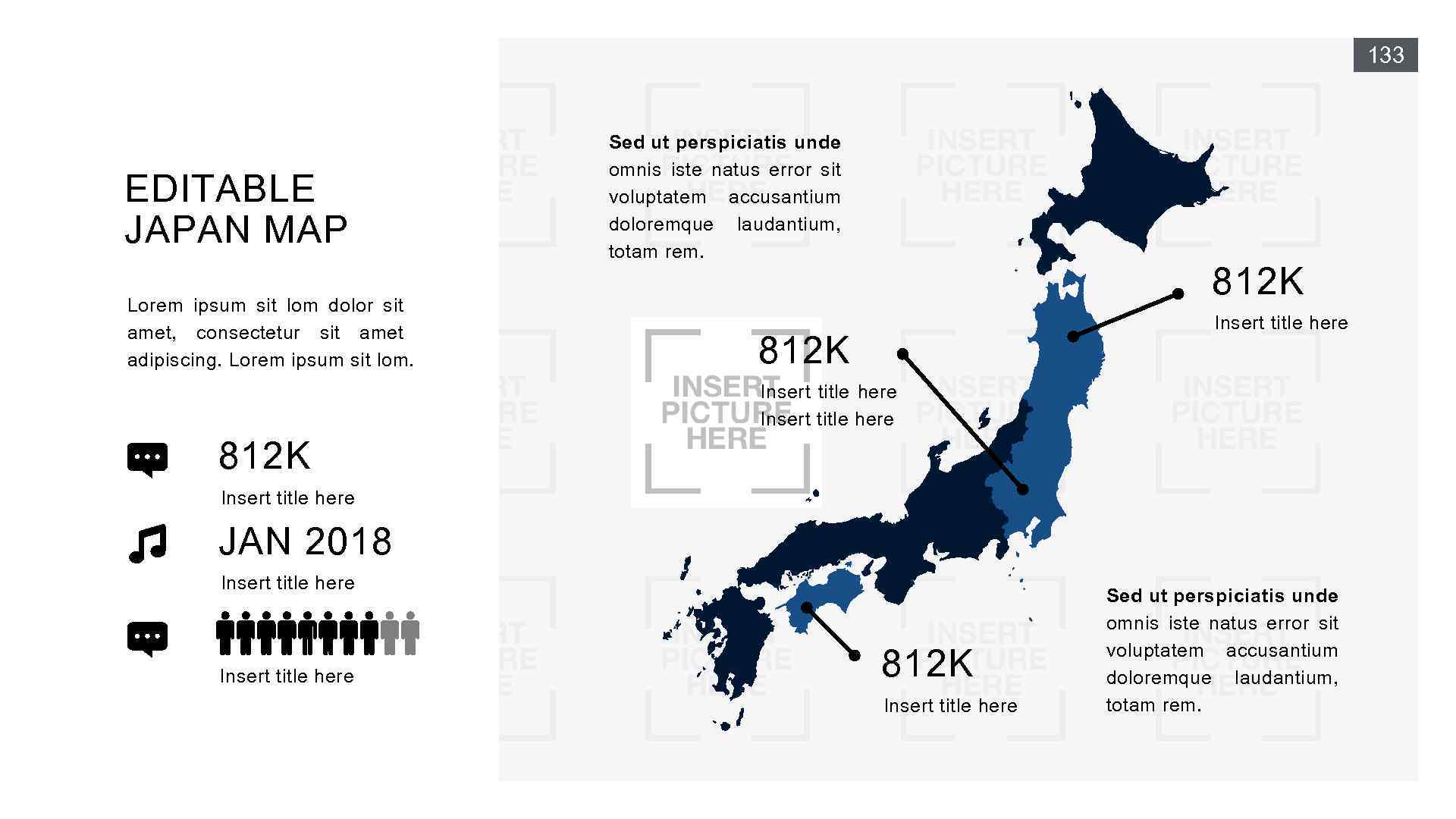 133 EDITABLE JAPAN MAP Lorem ipsum sit lom dolor sit amet, consectetur sit amet