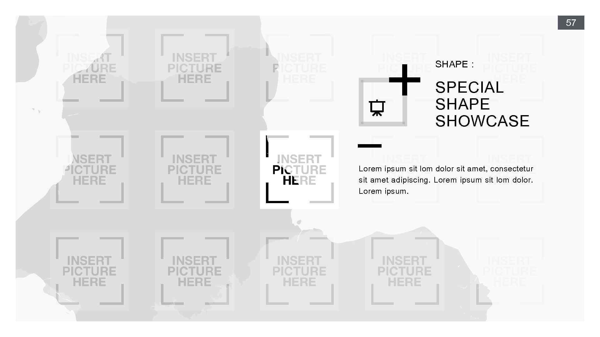 57 SHAPE : SPECIAL SHAPE SHOWCASE Lorem ipsum sit lom dolor sit amet, consectetur