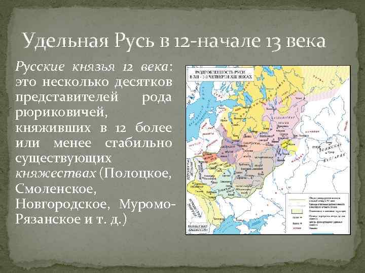 Удельная Русь в 12 -начале 13 века Русские князья 12 века: это несколько десятков