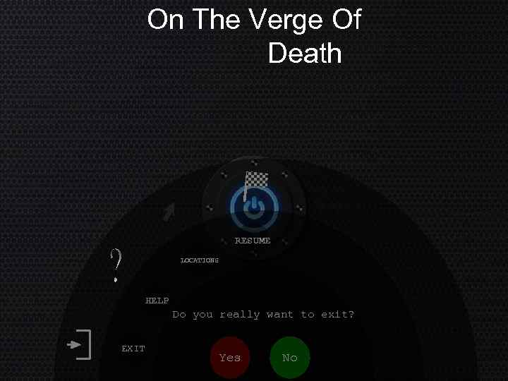 On The Verge Of Death RESUME LOCATIONS HELP Do you really want to exit?
