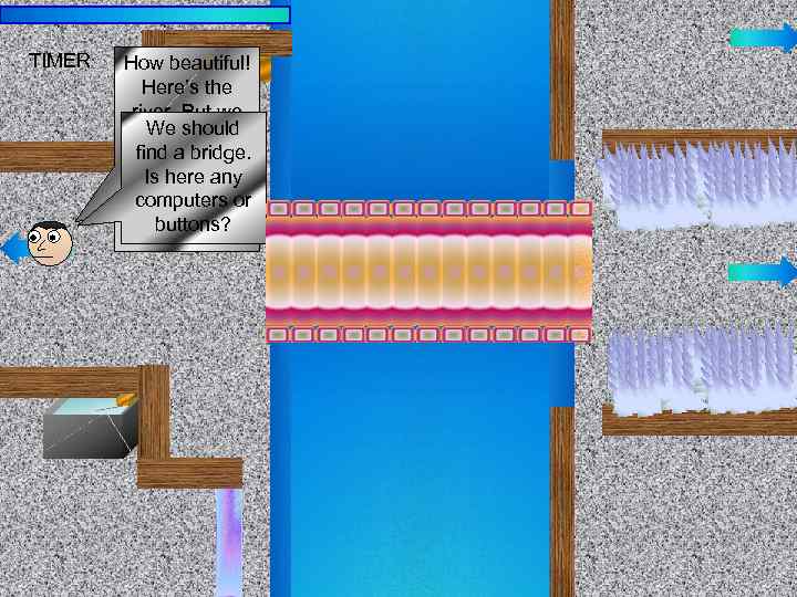 TIMER How beautiful! door Here’s the river. But we We should can’t swim in