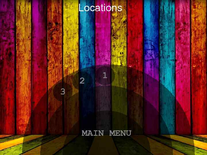 Locations 2 1 3 MAIN MENU 