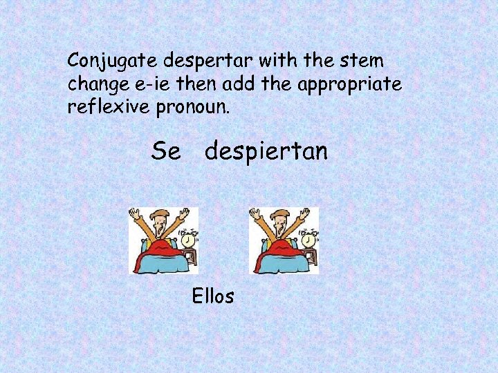 Conjugate despertar with the stem change e-ie then add the appropriate reflexive pronoun. Se