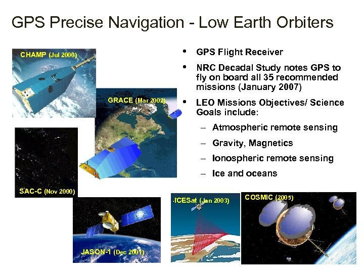 GPS Precise Navigation - Low Earth Orbiters • • CHAMP (Jul 2000) GRACE (Mar