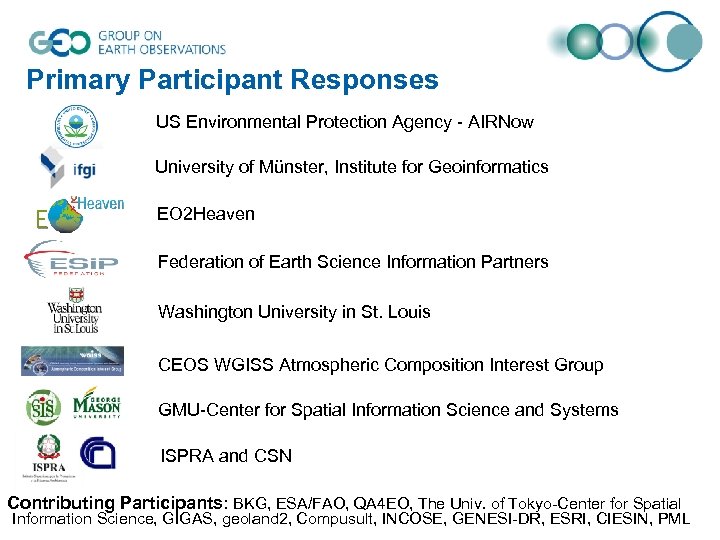 Primary Participant Responses US Environmental Protection Agency - AIRNow University of Münster, Institute for