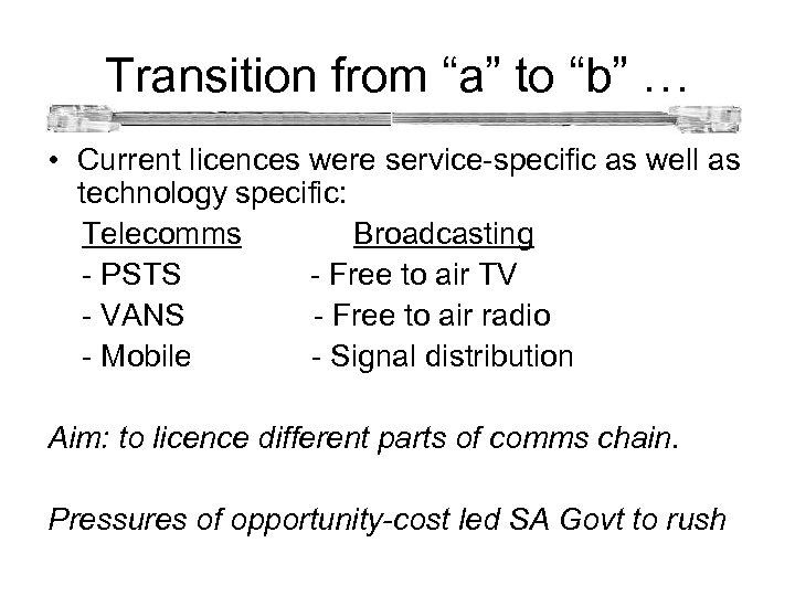 Transition from “a” to “b” … • Current licences were service-specific as well as