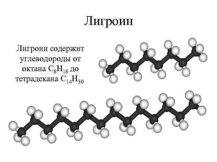 Лигроин содержит углеводороды от октана C 8 H 18 до тетрадекана С 14 Н