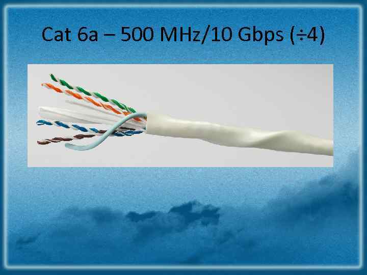 Cat 6 a – 500 MHz/10 Gbps (÷ 4) 