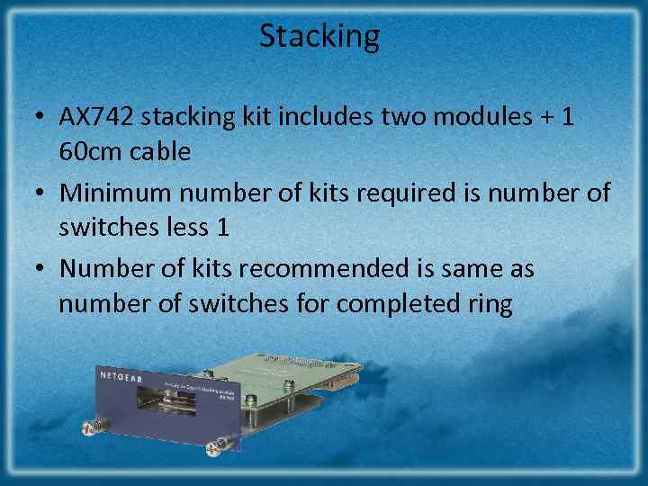 Stacking • AX 742 stacking kit includes two modules + 1 60 cm cable