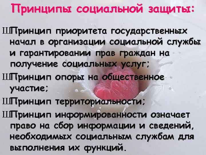 Принципы социальной защиты: ШПринцип приоритета государственных начал в организации социальной службы и гарантировании прав