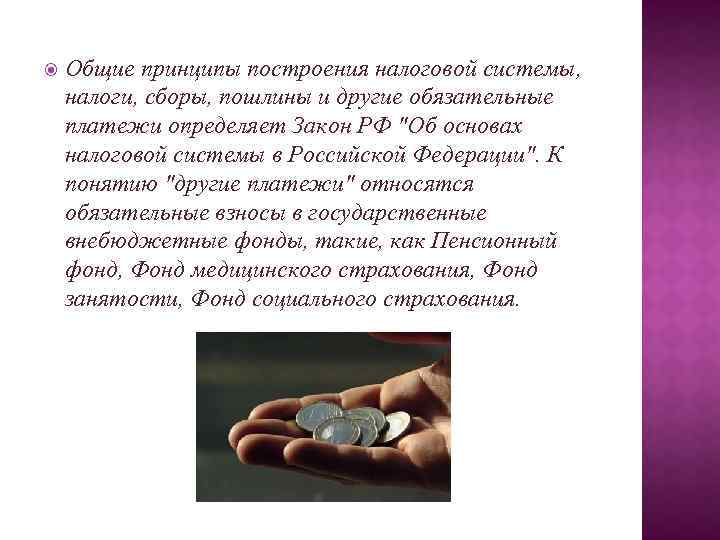  Общие принципы построения налоговой системы, налоги, сборы, пошлины и другие обязательные платежи определяет