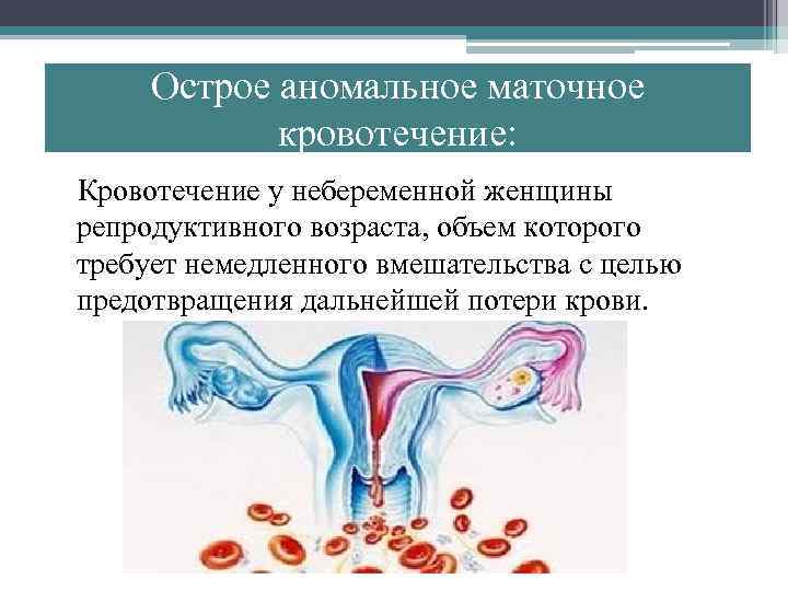 Острое аномальное маточное кровотечение: Кровотечение у небеременной женщины репродуктивного возраста, объем которого требует немедленного