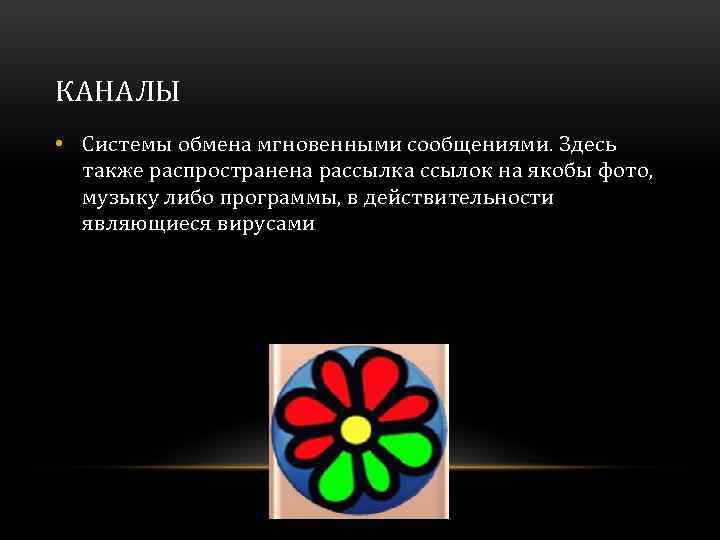 КАНАЛЫ • Системы обмена мгновенными сообщениями. Здесь также распространена рассылка ссылок на якобы фото,