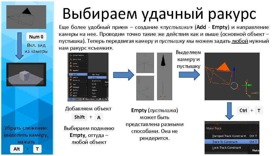 Выбираем удачный ракурс Num 0 Вкл. вид из камеры Еще более удобный прием –