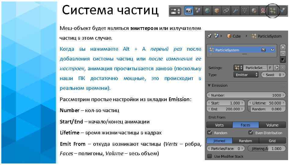Система частиц Меш-объект будет являться эмиттером или излучателем частиц в этом случае. Когда вы