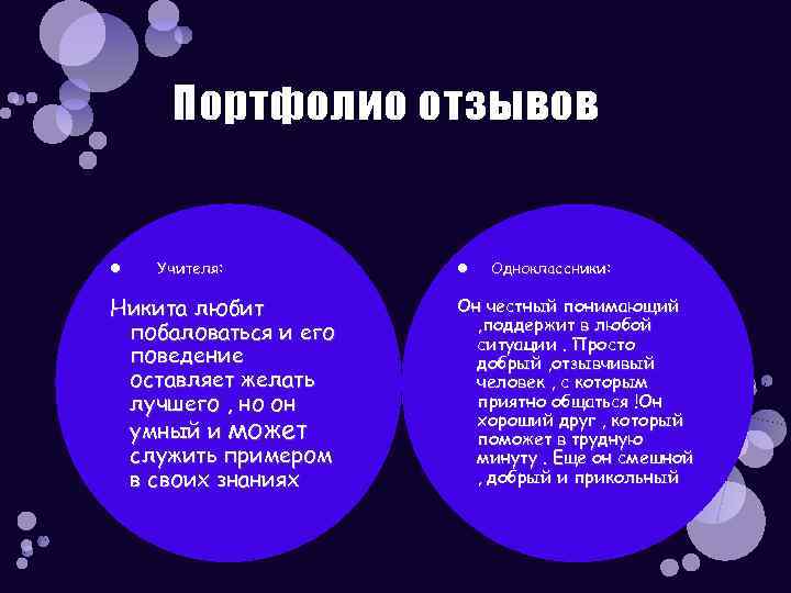 Портфолио отзывов Учителя: Никита любит побаловаться и его поведение оставляет желать лучшего , но