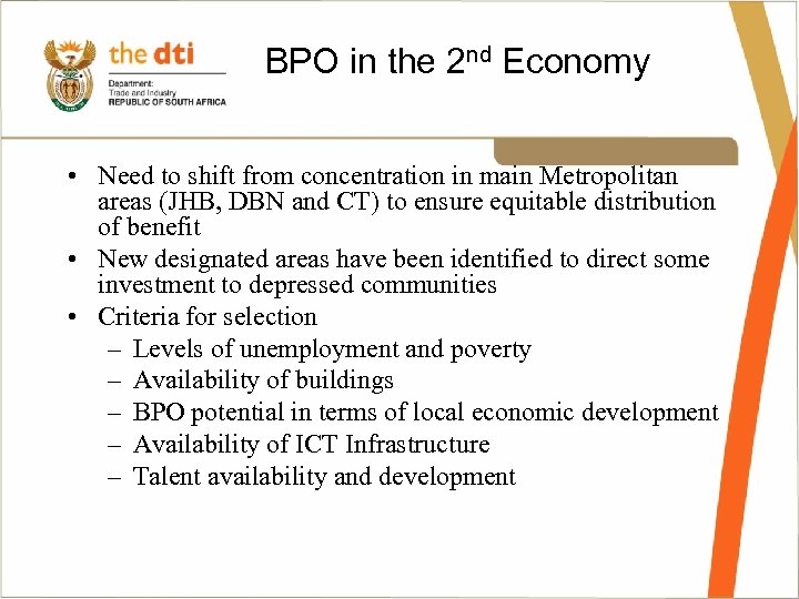 BPO in the 2 nd Economy • Need to shift from concentration in main