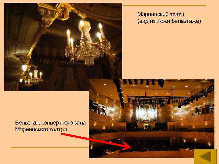 Мариинский театр (вид из ложи бельэтажа) Бельэтаж концертного зала Мариинского театра 