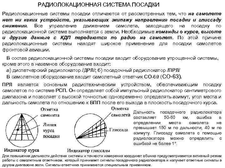 РАДИОЛОКАЦИОННАЯ СИСТЕМА ПОСАДКИ Радиолокационные системы посадки отличаются от рассмотренных тем, что на самолете нет