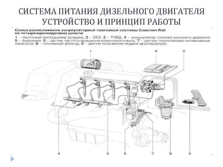 СИСТЕМА ПИТАНИЯ ДИЗЕЛЬНОГО ДВИГАТЕЛЯ УСТРОЙСТВО И ПРИНЦИП РАБОТЫ 