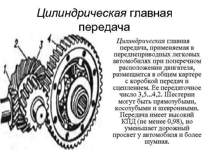 Главная передача. Цилиндрическая Главная передача. Главная передача переднеприводного автомобиля. Главная передача автомобиля передаточное число. Цилиндрическая Главная передача переднеприводного автомобиля.