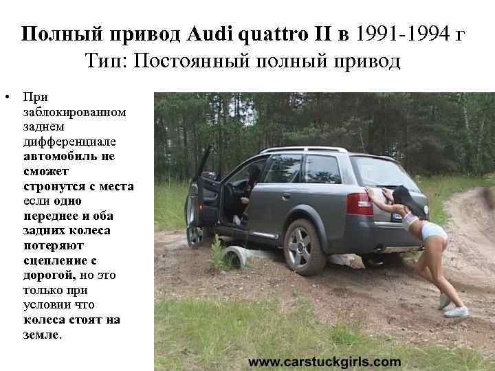 Полный привод Audi quattro II в 1991 -1994 г Тип: Постоянный полный привод •