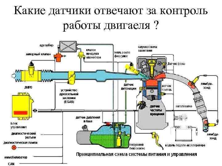 Какие датчики отвечают за контроль работы двигаеля ? 