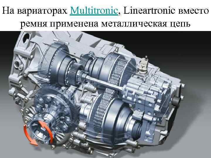 На вариаторах Multitronic, Lineartronic вместо ремня применена металлическая цепь 