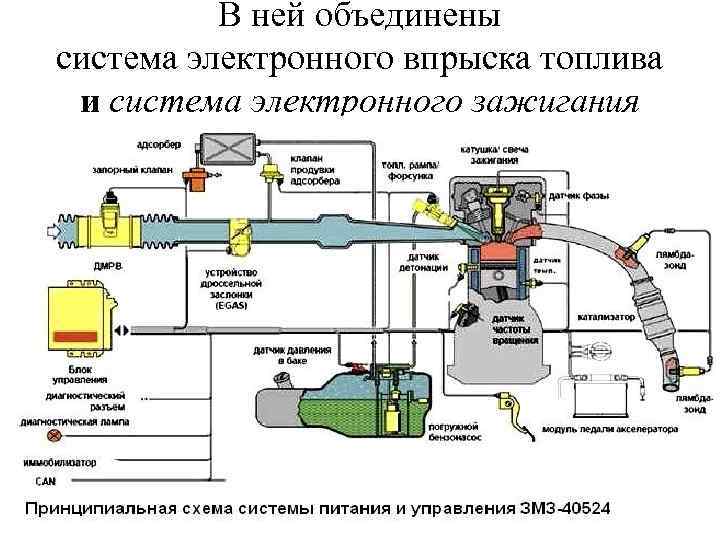 В ней объединены система электронного впрыска топлива и система электронного зажигания 