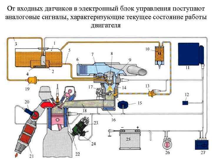 От входных датчиков в электронный блок управления поступают аналоговые сигналы, характеризующие текущее состояние работы