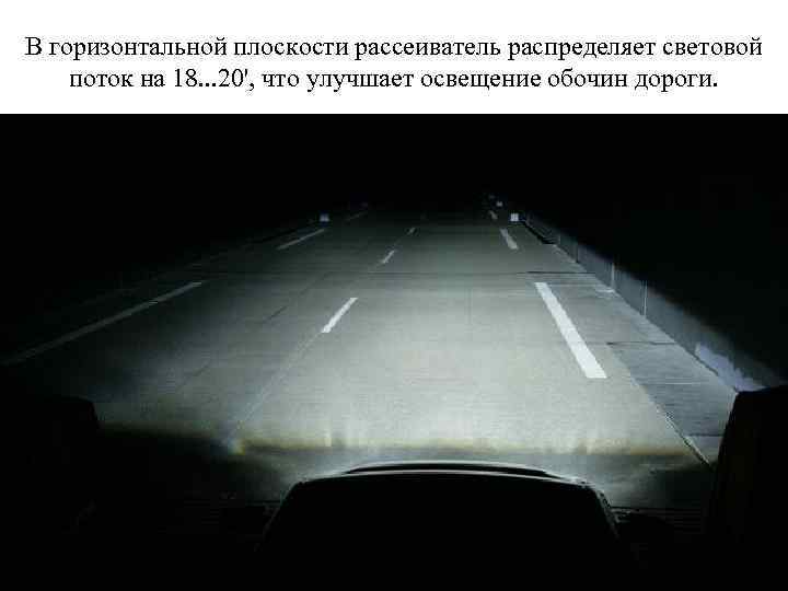 В горизонтальной плоскости рассеиватель распределяет световой поток на 18. . . 20', что улучшает