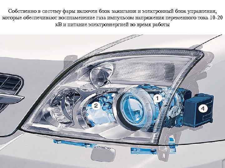 Собственно в систему фары включен блок зажигания и электронный блок управления, которые обеспечивают воспламенение
