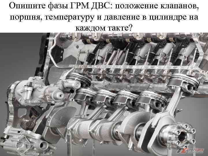 Опишите фазы ГРМ ДВС: положение клапанов, поршня, температуру и давление в цилиндре на каждом