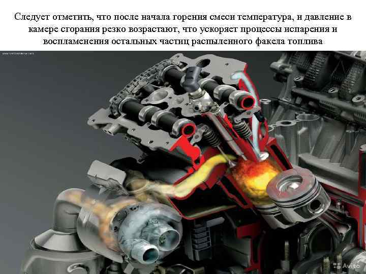 Следует отметить, что после начала горения смеси температура, и давление в камере сгорания резко